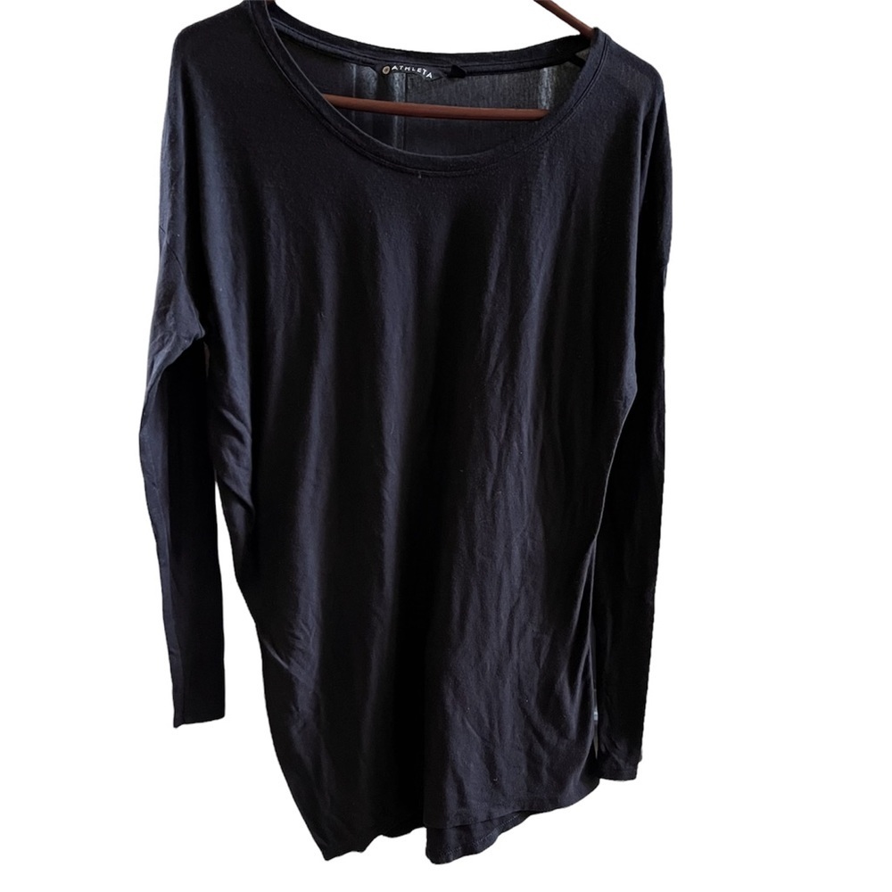 Athleta Women LS long sleeve lightweight black shirt oversized Sz XS extra snell